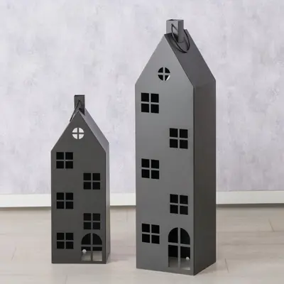 Boltze Home lantaarn ijzer alba huis 22x18x66cm zwart - afbeelding 3