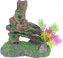 Boon aqua deco ornament polyresin boomstronk met mos en plant, 17 cm - afbeelding 2