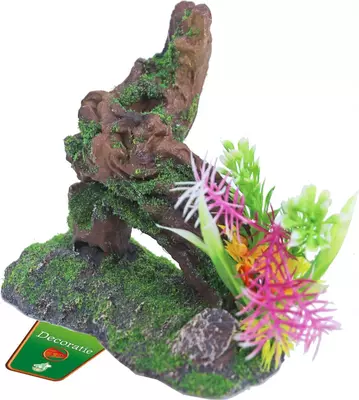 Boon aqua deco ornament polyresin boomstronk met mos en plant, 17 cm - afbeelding 1