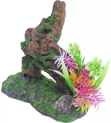 Boon aqua deco ornament polyresin boomstronk met mos en plant, 17 cm - afbeelding 3