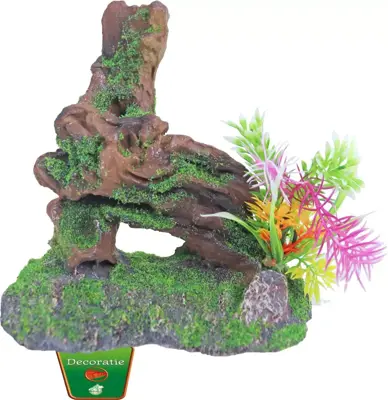 Boon aqua deco ornament polyresin boomstronk met mos en plant, 17 cm - afbeelding 4