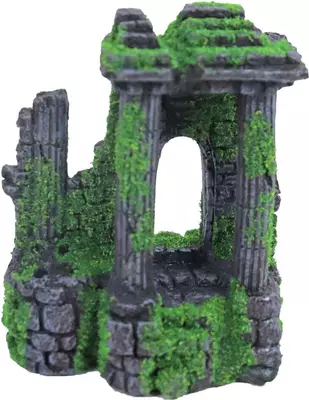Boon aqua deco ornament polyresin ruïne 3x zuil met poort en mos, 14 cm - afbeelding 2