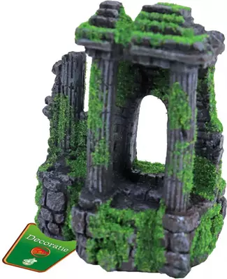 Boon aqua deco ornament polyresin ruïne 3x zuil met poort en mos, 14 cm - afbeelding 1