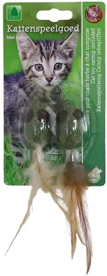 Boon catnip muis kattenspeeltje met veren 2st 4,5cm