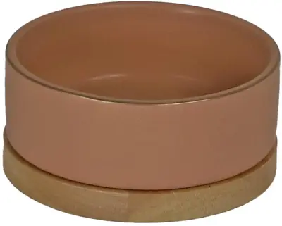 Boon eetbak keramiek/hout 13 centimeter zalm roze