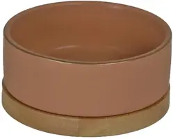Boon eetbak keramiek/hout 13 centimeter zalm roze kopen?