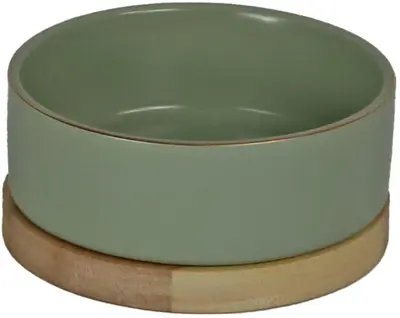 Boon eetbak keramiek/hout 13 centimeter zee groen