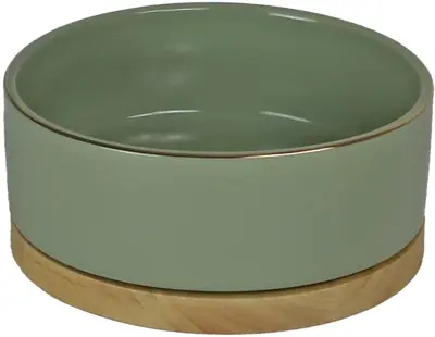 Boon eetbak keramiek/hout 16 centimeter zee groen