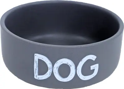 Boon eetbak steen hond 12cm mat grijs