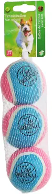 Boon hondenspeelgoed tennisbal squeak m blauw/roze net a 3 stuks