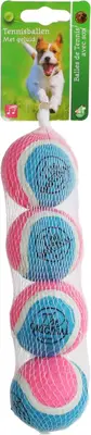 Boon hondenspeelgoed tennisbal squeak s blauw/roze net a 4 stuks