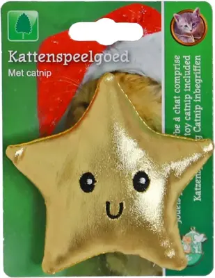Boon kat speelgoed kerstster+catnip goud 10cm