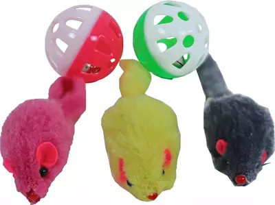Boon kattenspeelgoed blister à 2 bal met bel en 3 gekleurde muis - afbeelding 2