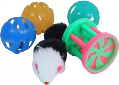 Boon kattenspeelgoed blister à 3 plastic bal, klos en muis - afbeelding 2