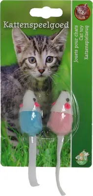 Boon kattenspeelgoed bontmuis 4 centimeters 2 kleuren a 2 stuks