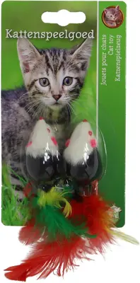 Boon kattenspeelgoed bontmuis 4 centimeters zwart / wit a 2 stuks