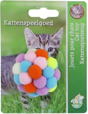Boon kattenspeelgoed pompom bal+bel 5cm multicolor