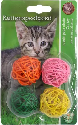 Boon kattenspeelgoed rotanbal+bel 4 centimeters pak a 4 stuks