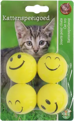 Boon kattenspeelgoed smileybal 4cm geel pak a 4st
