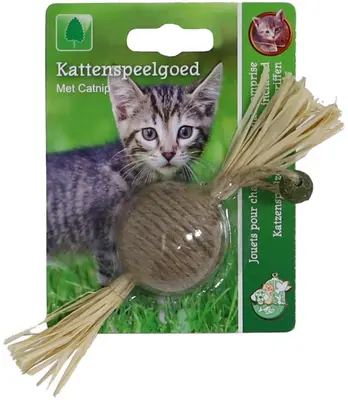 Boon kattenspeelgoed touwbal+gras 4cm bruin/groen