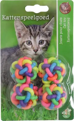 Boon kattenspeelgoed wirwar bal+bel 4 centimeters pak a 4 stuks