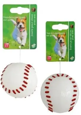 Boon piepende honkbal hondenspeeltje wit 8cm