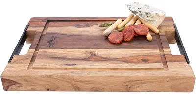 Bowls and Dishes pure rose wood steakplank sapgoot en handvatten 35 x 25 cm - afbeelding 4