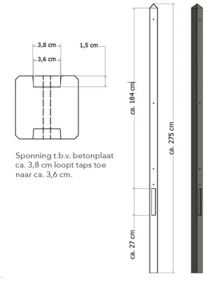 Bt paal lgw 8.5x8.5x280 ant tuss