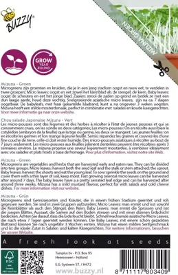 Buzzy zaden Microgreens, Mizuna Green - afbeelding 2