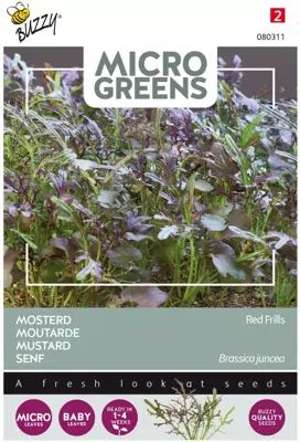 Buzzy zaden Microgreens, Mosterd Red Frills - afbeelding 1