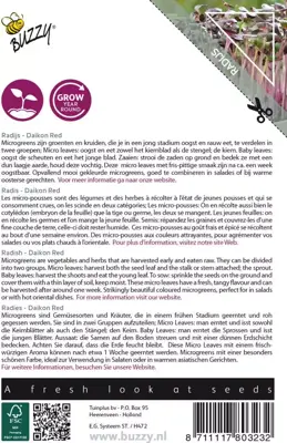Buzzy zaden Microgreens, Radijs Rode Daikon - afbeelding 2