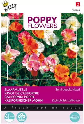 Buzzy zaden Poppy Flowers, Slaapmutsjes Dubbelbloemig - afbeelding 1