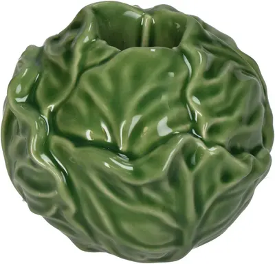 Candle stick cabbage fine earthenware green 9.2x9.2x7.4cm