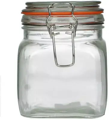 Canister glass clear gevuld met schelpen 13,5x10x14cm