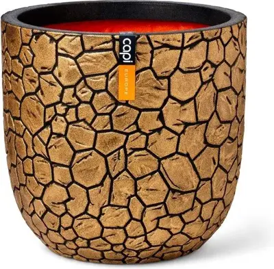 Capi kunststof bloempot Ball Clay NL 35x34cm zwart goud - afbeelding 1