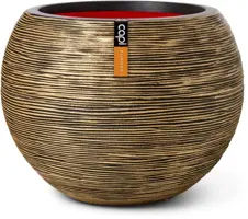 Capi nature bol rib nl kunststof bloempot 40x32 cm zwart goud - afbeelding 1