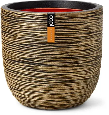 Capi nature bol rib nl kunststof bloempot 43x41 cm zwart goud - afbeelding 1