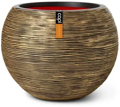 Capi nature bol rib nl kunststof bloempot 48x48 cm zwart, goud - afbeelding 1