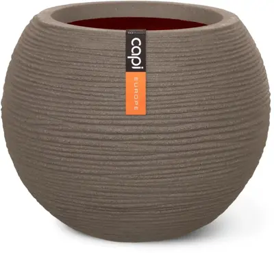 Capi nature bol rib nl kunststof vaas 40x32 cm warme taupe - afbeelding 1