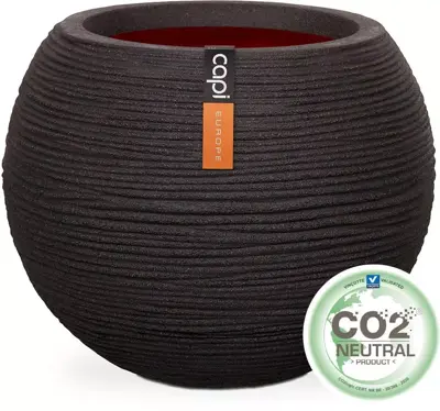 Capi nature bol rib nl kunststof vaas 40x32 cm zwart - afbeelding 1