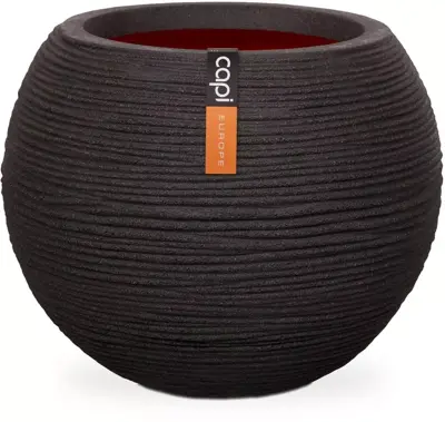 Capi nature bol rib nl kunststof vaas 40x32 cm zwart - afbeelding 2