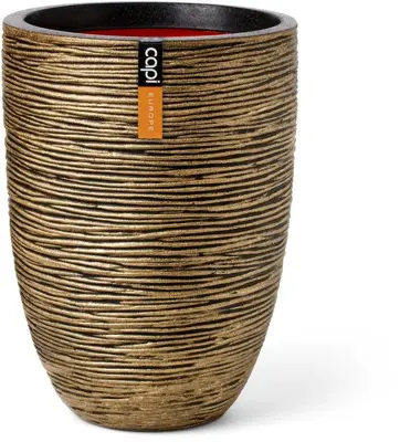Capi nature elegant laag rib nl kunststof bloempot 34x46 cm zwart goud - afbeelding 1