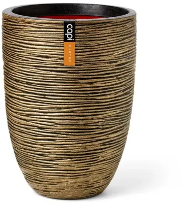 Capi nature elegant laag rib nl kunststof bloempot 46x58 cm zwart, goud - afbeelding 1
