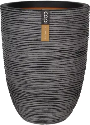Capi nature elegant laag rib nl kunststof vaas 34x46 cm antraciet - afbeelding 1