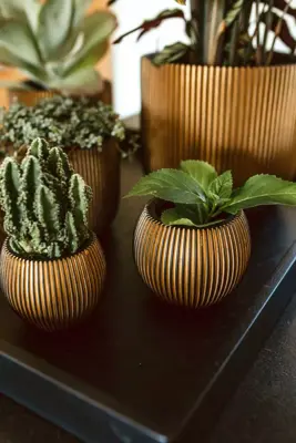 Capi nature groove bol bloempot 12x10 cm zwart goud - afbeelding 5