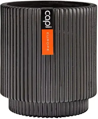 Capi nature groove cilinder bloempot 8x9 cm zwart - afbeelding 1