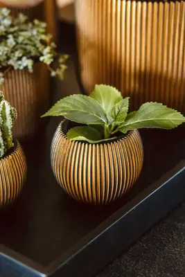 Capi nature groove indoor bol bloempot 12x10 cm zwart goud - afbeelding 4