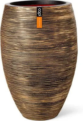 Capi vaas elegant deluxe rib nl kunststof bloempot 50x72 cm zwart goud - afbeelding 1