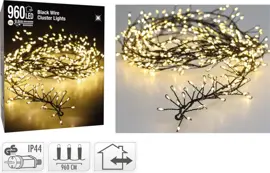 Cluster kerstverlichting zwart draad 960 LED 9,6 meter warm wit - afbeelding 1