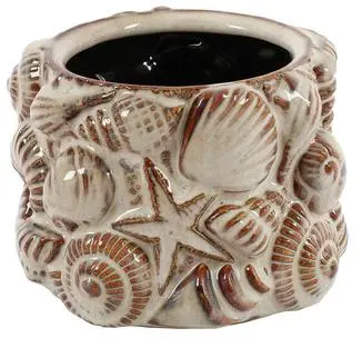 Countryfield bloempot schelpen keramiek 11.5x7.5cm bruin